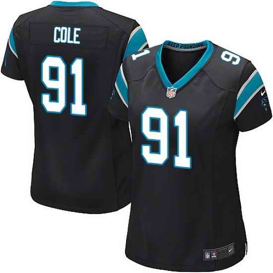 Nike Panthers #91 Colin Cole Black Team Color Women Stitched NFL Jersey